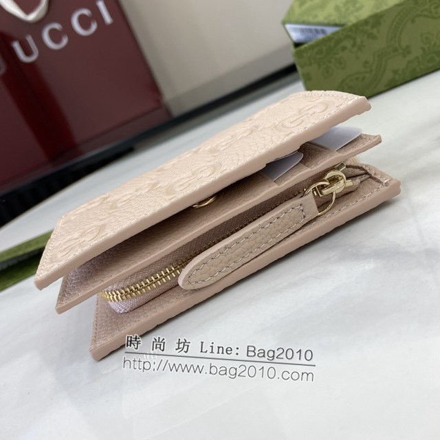 Gucci專櫃古馳最新款Emblem系列超柔軟荔粉色壓花/全皮錢包 jh2085型號：815874